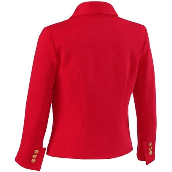 CAbi Beau Bow Gold Button Lined Red Blazer Size 10 - Picture 8 of 13